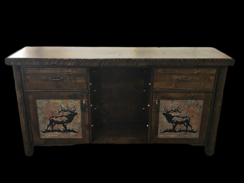 Custom wood dresser with elk silhouette