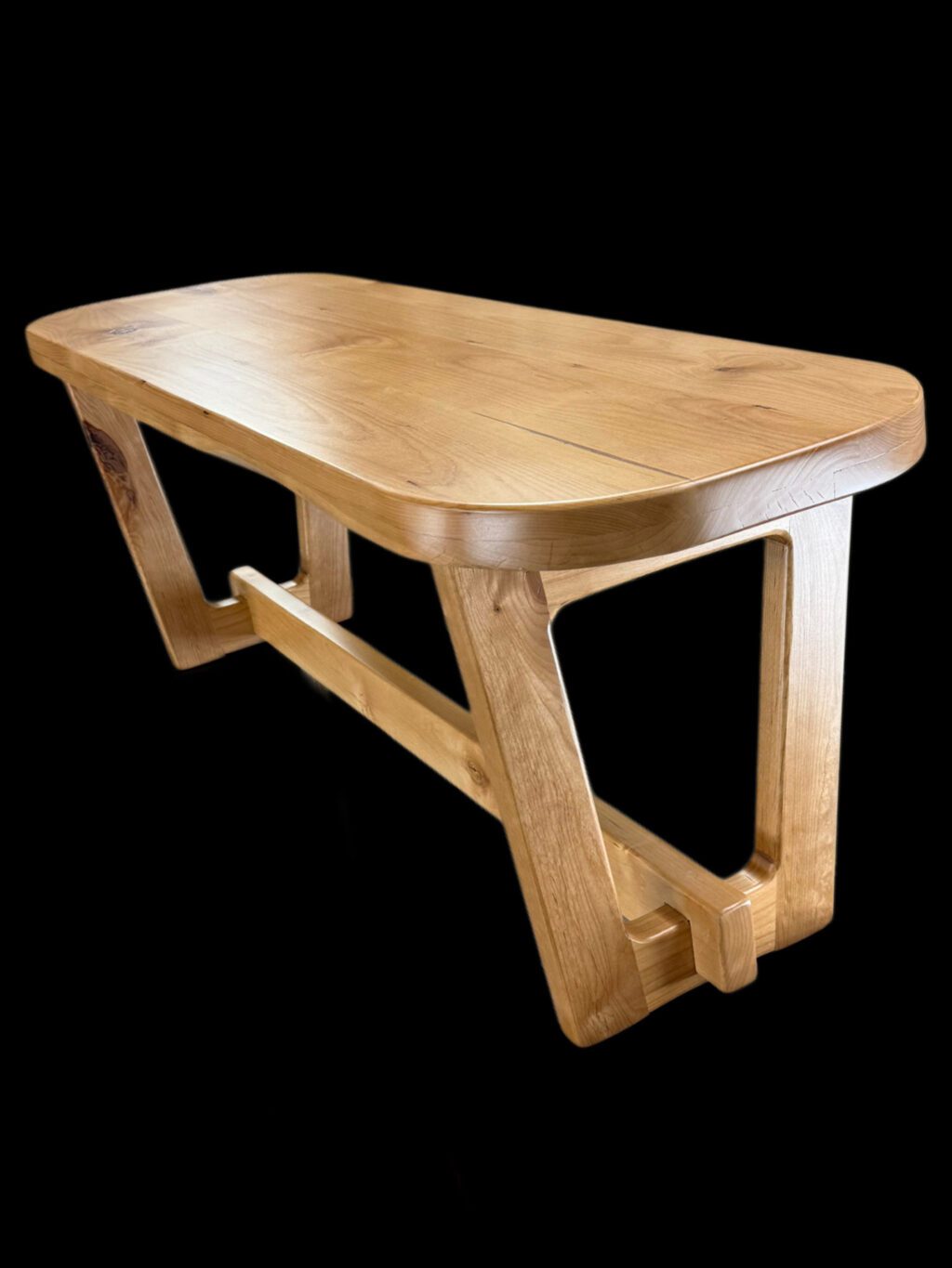 Oval Dining Bench - Natural Alder- Trapezoid Base
