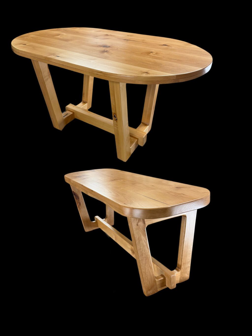 Oval Dining Table - Natural Alder- Trapezoid Base.
