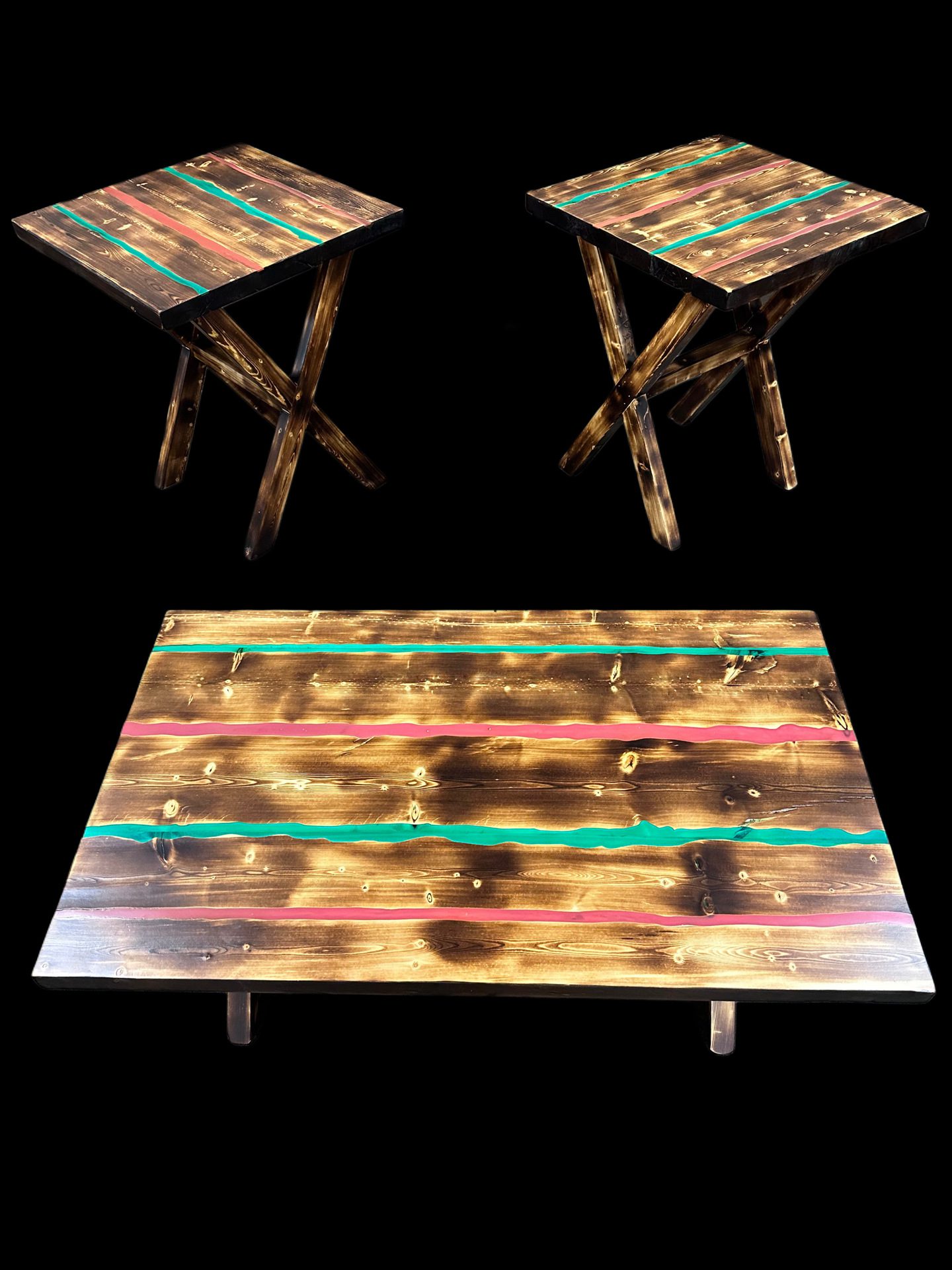 Pine-blended river epoxy living room table set